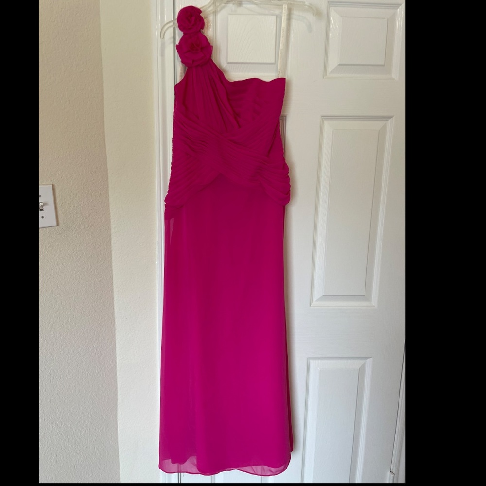 One shoulder David’s bridal gown - Fuchsia